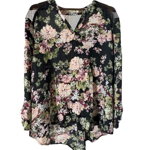 Liberty LOVE 3XL‎ Black Floral Blouse Lace Sheer Whimsigoth Romantic Fairy Plus - Picture 1 of 12